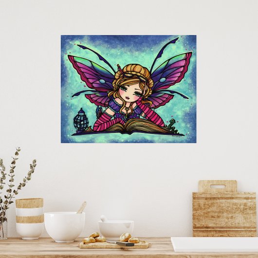 Boekworm Fairy Library Fantasy Art van Hannah Lynn Poster (Keuken)