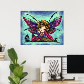 Boekworm Fairy Library Fantasy Art van Hannah Lynn Poster (Thuiskantoor)