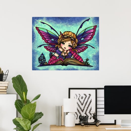 Boekworm Fairy Library Fantasy Art van Hannah Lynn Poster (Thuiskantoor)