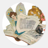 boekworm Fairy Ronde Sticker (Voorkant)
