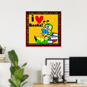 Boekworm I Love Books Poster (Thuiskantoor)