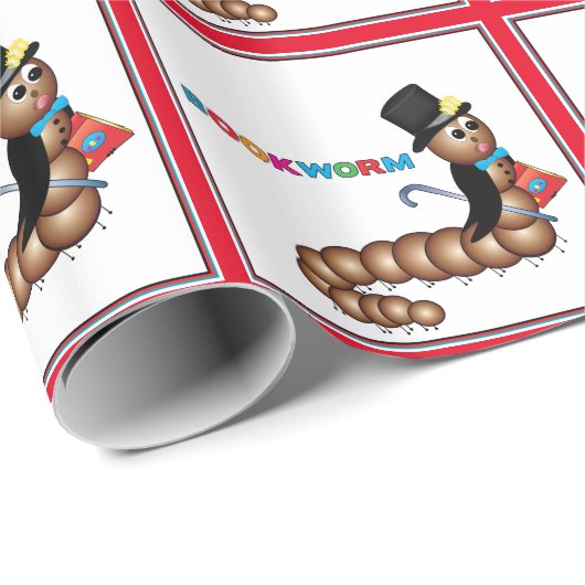 Boekworm in de bovenste laag, de bovenste laag en  cadeaupapier (Rol Hoek)