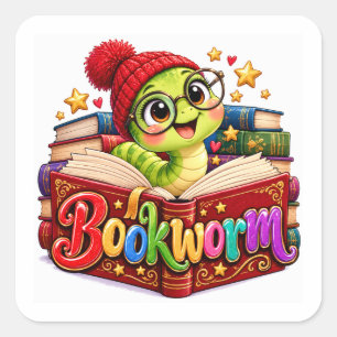 Boekworm Schildpad Lezen Grappig Vierkante Sticker