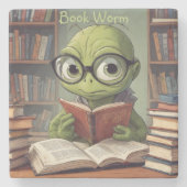 Boekworm Stenen Onderzetter (Voorkant)