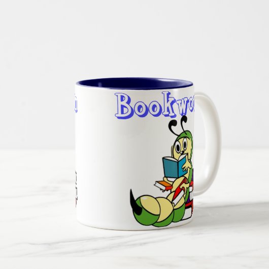 boekworm tweekleurige koffiemok (Voorkant rechts)