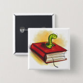 boekworm vierkante button 5,1 cm (Voorkant /achterkant)