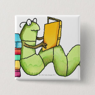 boekworm vierkante button 5,1 cm