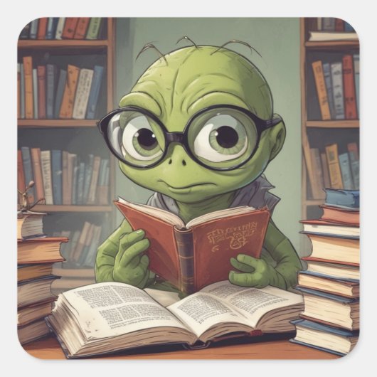boekworm vierkante sticker (Voorkant)