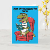 Boekwormosaurus rex zittend in stoel leesboek kaart (Gele Bloem)