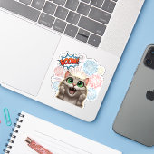Boem! Miauw! – Vuurwerkkat Sticker (Laptop met iPhone)