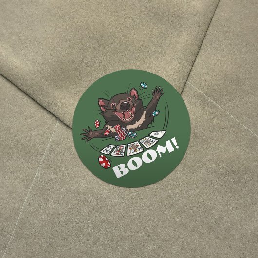 Boem! Royal Flush Bomb Tasmanian Devil Poker Hand Ronde Sticker