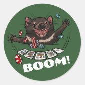 Boem! Royal Flush Bomb Tasmanian Devil Poker Hand Ronde Sticker (Voorkant)