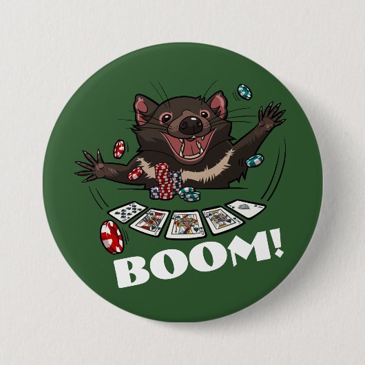 Boem! Tasmanian Devil Royal Flush Poker Cartoon Ronde Button 7,6 Cm (Voorkant)