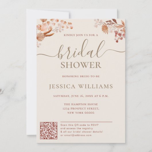 Boemische bloemen met QR-code-Vrijgezellenfeest Kaart (Voorkant)