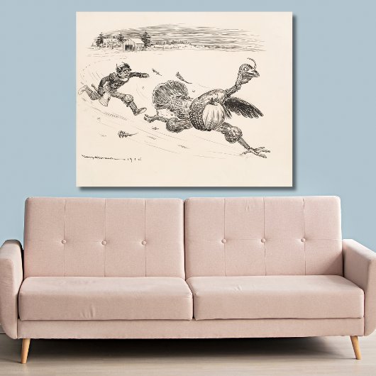 Boer die een kalkoen achterna zit - William Walker Canvas Afdruk