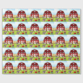 Boer en schuur cadeaupapier (Vlak)