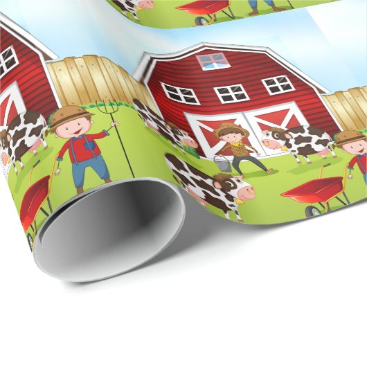 Boer en schuur cadeaupapier (Rol Hoek)