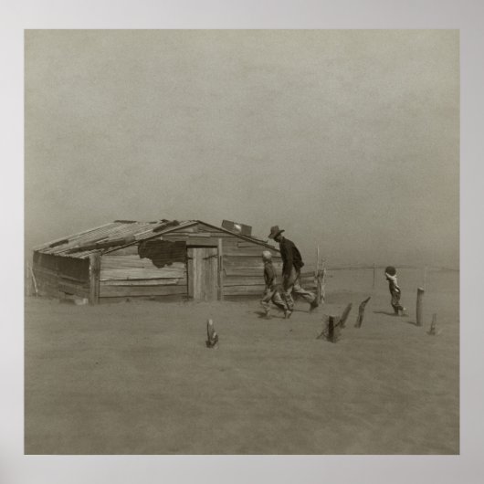 Boer en Sons die in een Storm van Dust lopen Poster (Voorkant)