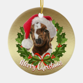 Boer Goat Baby Santa Hat kerstversiering Keramisch Ornament