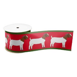 Boer Goat Boerderij Red en Green Holiday Satijnen Lint