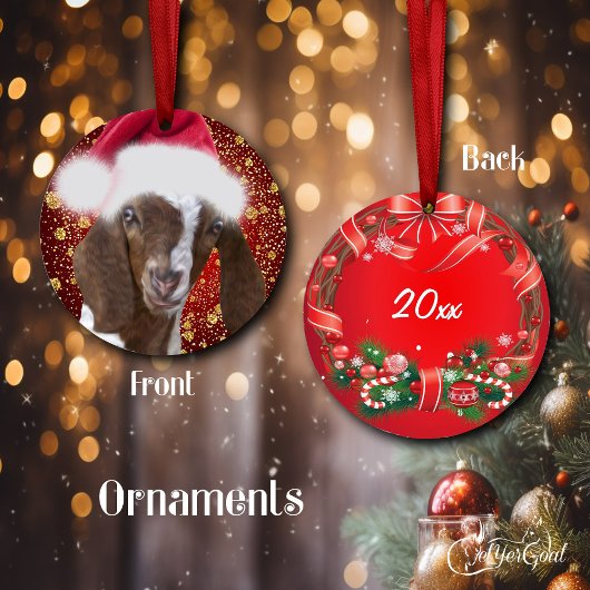 Boer Goat Santa Hat-kerstversiering Keramisch Ornament