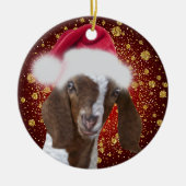 Boer Goat Santa Hat-kerstversiering Keramisch Ornament (Voorkant)