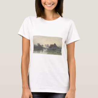 Boer Huizen op het water in de ochtendmist T-shirt