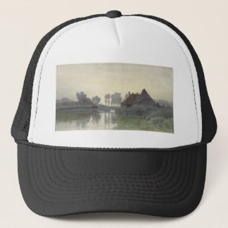 Boer Huizen op het water in de ochtendmist Trucker Pet