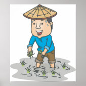 Boer in een rijstveld Poster (Voorkant)