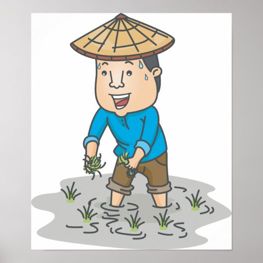 Boer in een rijstveld Poster (Voorkant)