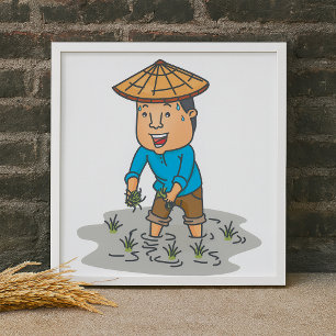 Boer in een rijstveld Poster