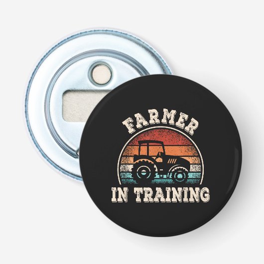 Boer in opleiding tractor grappige boerderij jonge button flesopener (Voorkant)