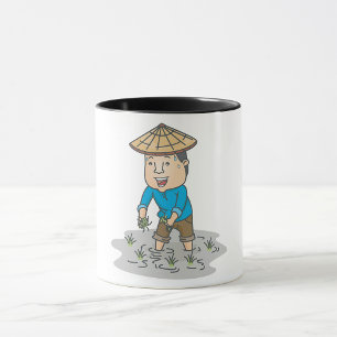 Boer in rijstveld Mok