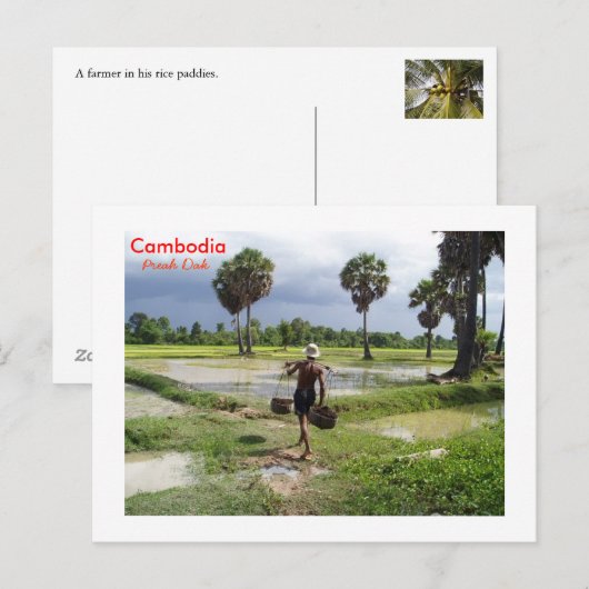 Boer in zijn veld bij Preah Dak Briefkaart (Voorkant / Achterkant)