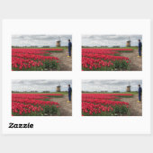 Boer inspecteert zijn tulpen en windmolen rechthoekige sticker (Vel)