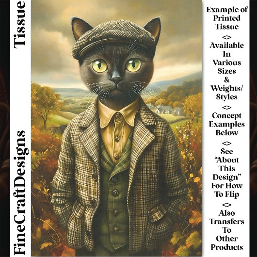 Boer Kattenportret In Landschap CM2 Decoupage Tissuepapier