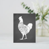 boer kippenvlees snijdt kleine stukjes briefkaart (Staand voorkant)