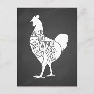 boer kippenvlees snijdt kleine stukjes briefkaart