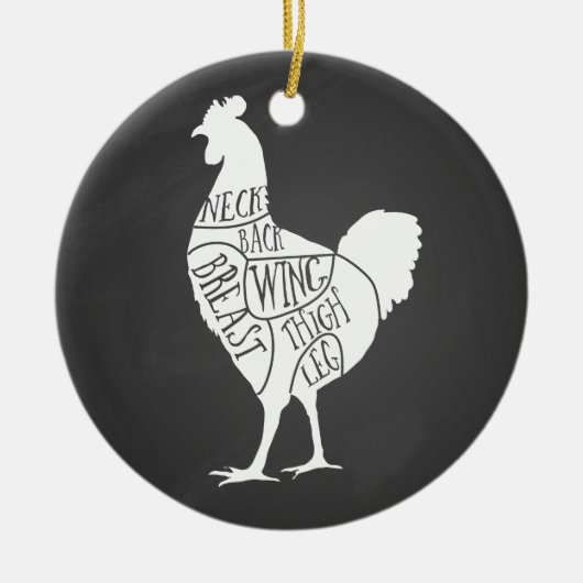 boer kippenvlees snijdt kleine stukjes keramisch ornament (Voorkant)