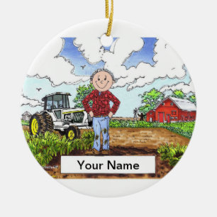 Boer - Mannelijke, witte tractor Keramisch Ornament