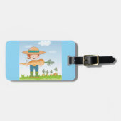 Boer Meisje met Giant Carrot Tuinieren Bagagelabel (Voorkant horizontaal)