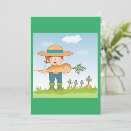 Boer Meisje met Giant Carrot Tuinieren Kaart (Staand voorkant)