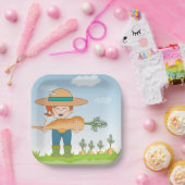 Boer Meisje met Giant Carrot Tuinieren Papieren Bordje (Feest)