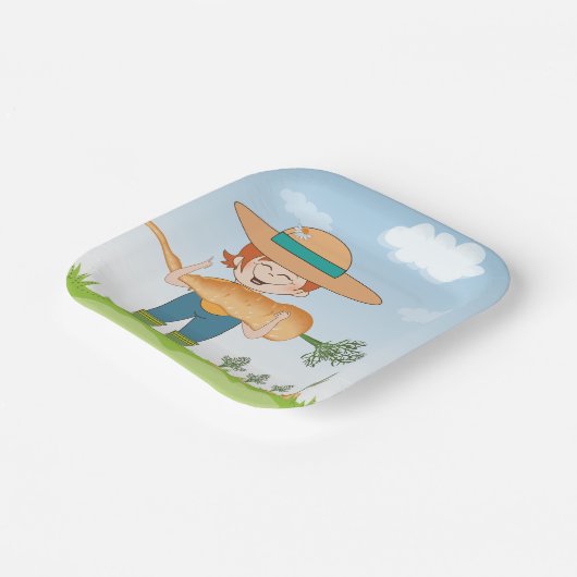 Boer Meisje met Giant Carrot Tuinieren Papieren Bordje (Gebogen)