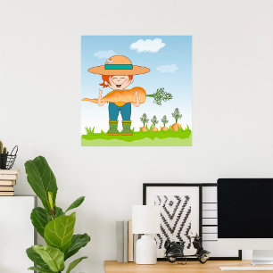 Boer Meisje met Giant Carrot Tuinieren Poster