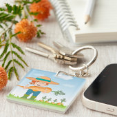 Boer Meisje met Giant Carrot Tuinieren Sleutelhanger