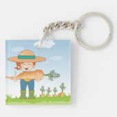 Boer Meisje met Giant Carrot Tuinieren Sleutelhanger (Achterkant)