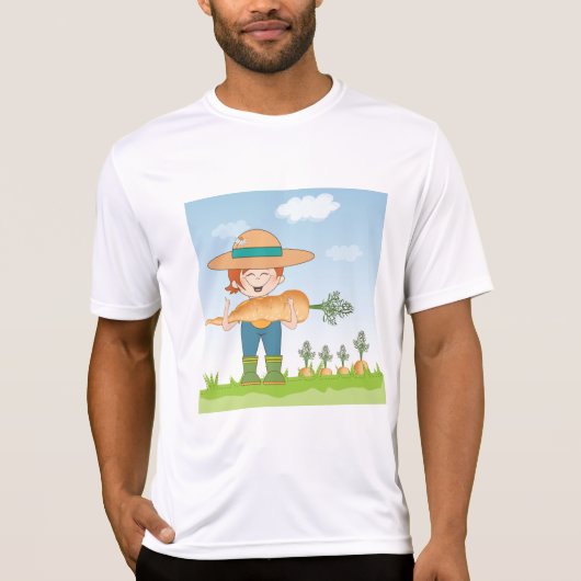 Boer Meisje met Giant Carrot Tuinieren T-shirt (Voorkant)