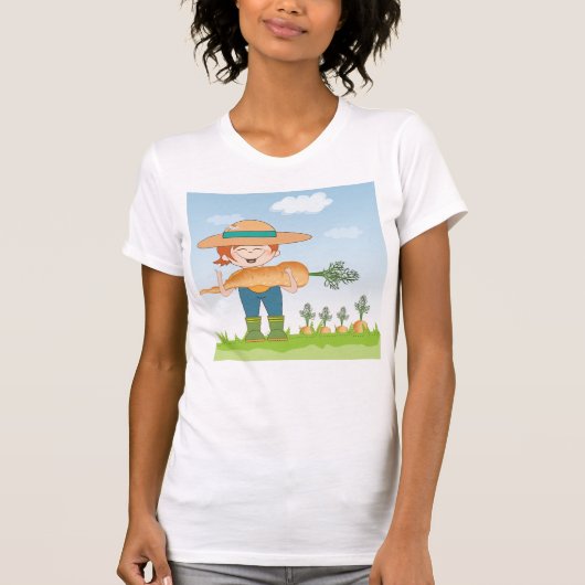 Boer Meisje met Giant Carrot Tuinieren T-shirt (Voorkant)