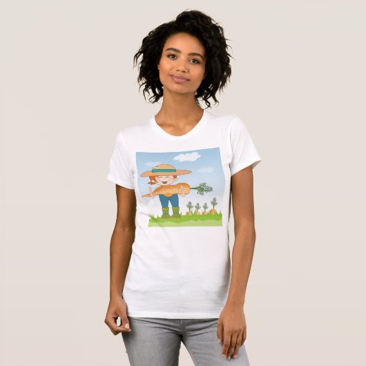 Boer Meisje met Giant Carrot Tuinieren T-shirt (Voorkant volledig)